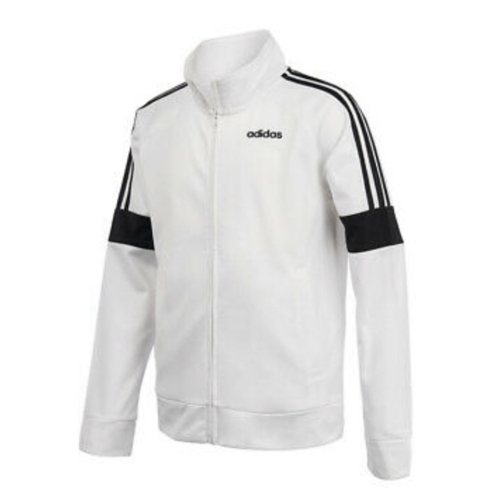 Boys White Adida Tricot Track Jacket